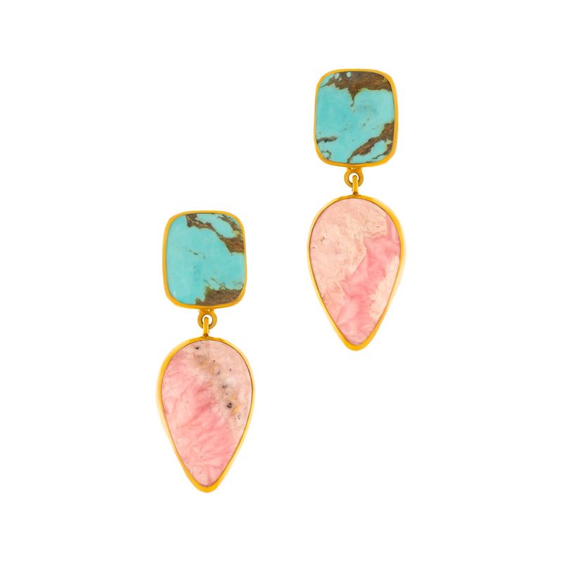 Terra Cotta Rhodochrosite & Turquoise Earrings image