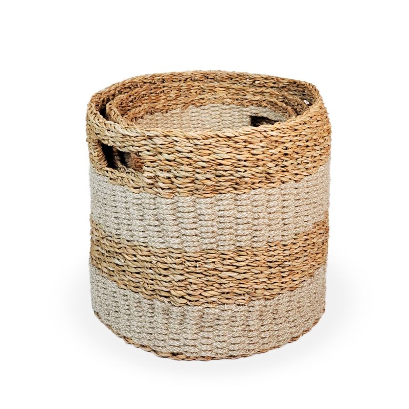 Savar Hamper Basket With Handle In Natural - Set Of 3 image