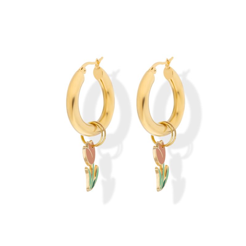 Golden Tulip Hoop Earrings image