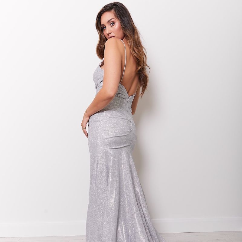 Diana Long Evening Dress In Silver image