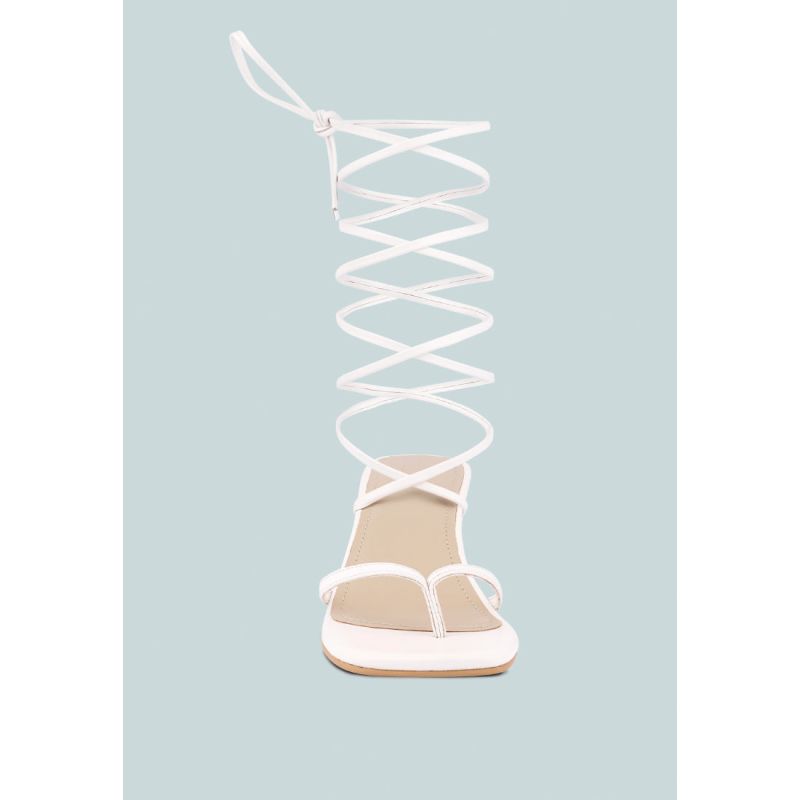 Dorita White Kitten Heel Lace Up Sandal image