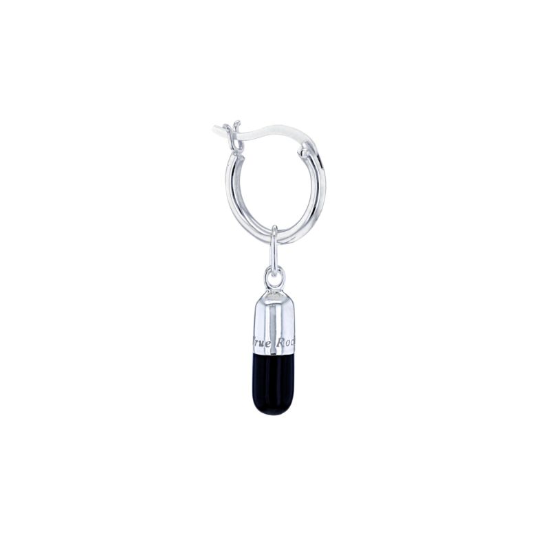 Sterling Silver & Black Mini Pill Charm On Silver Hoop image