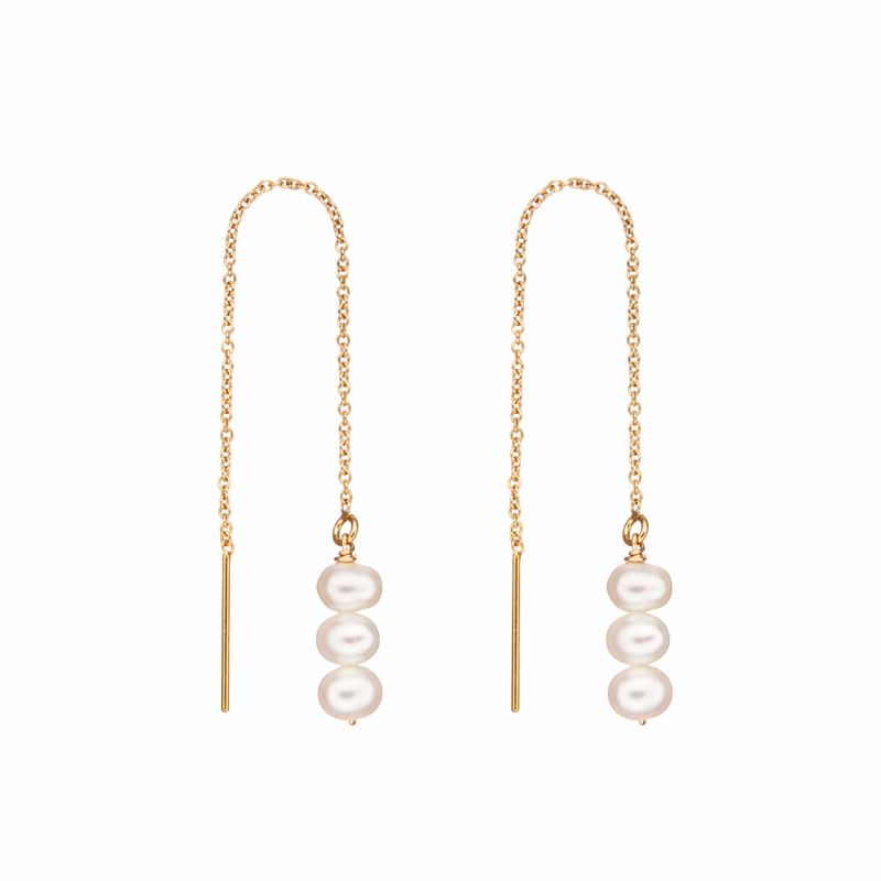 Gold Cluster Pearl Drop Threader Earrings image
