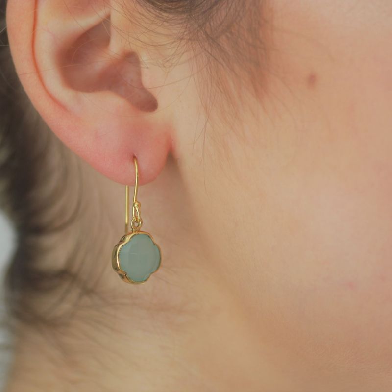 Four Leaf Clover Aqua Chalcedony Earrings image