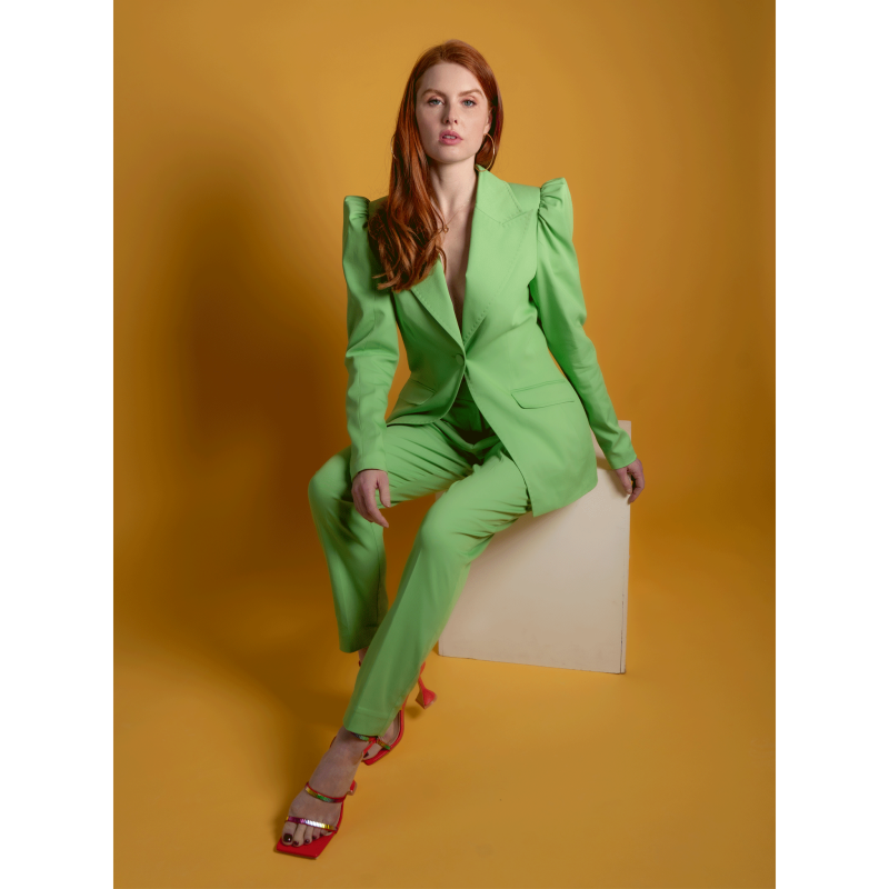 Puff-Shoulder Tailored Blazer - Green image