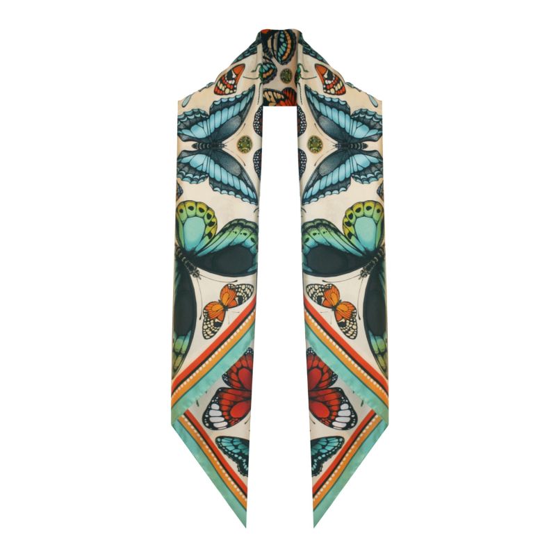 The Tropical Butterfly Silk Scarf - Turquoise image