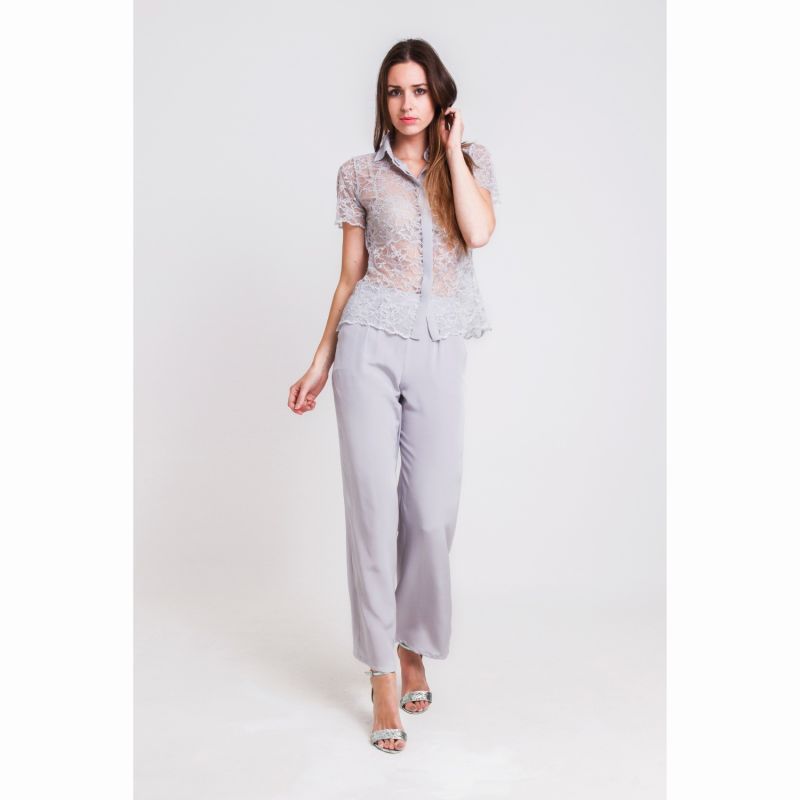 Silver Wide Legged Silk Trouser image