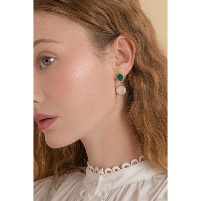 Gold-Plated Malachite & Pearl Earrings image