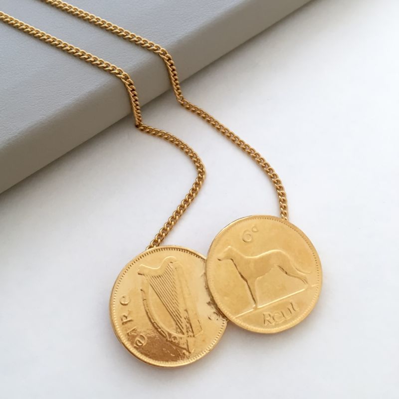 Double Irish 6D Coin Necklace In Yellow Gold Plate image