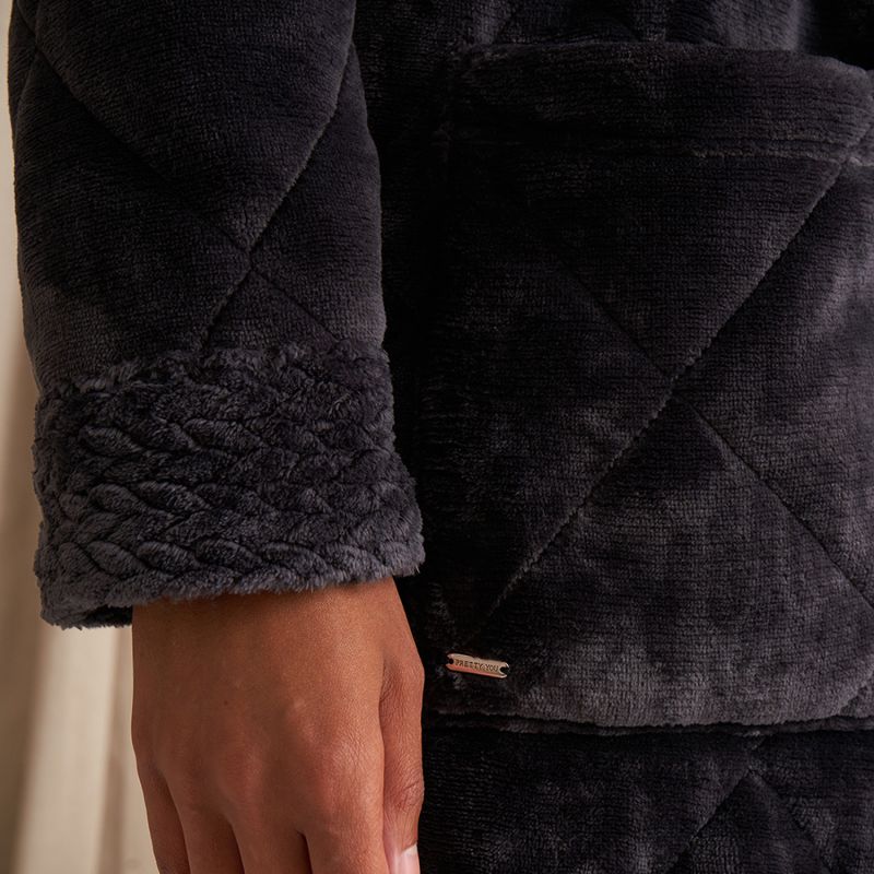 Quilted Velour Robe In Raven image