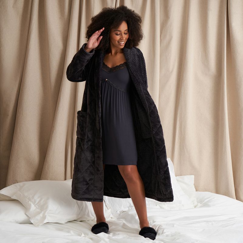 Quilted Velour Robe In Raven image