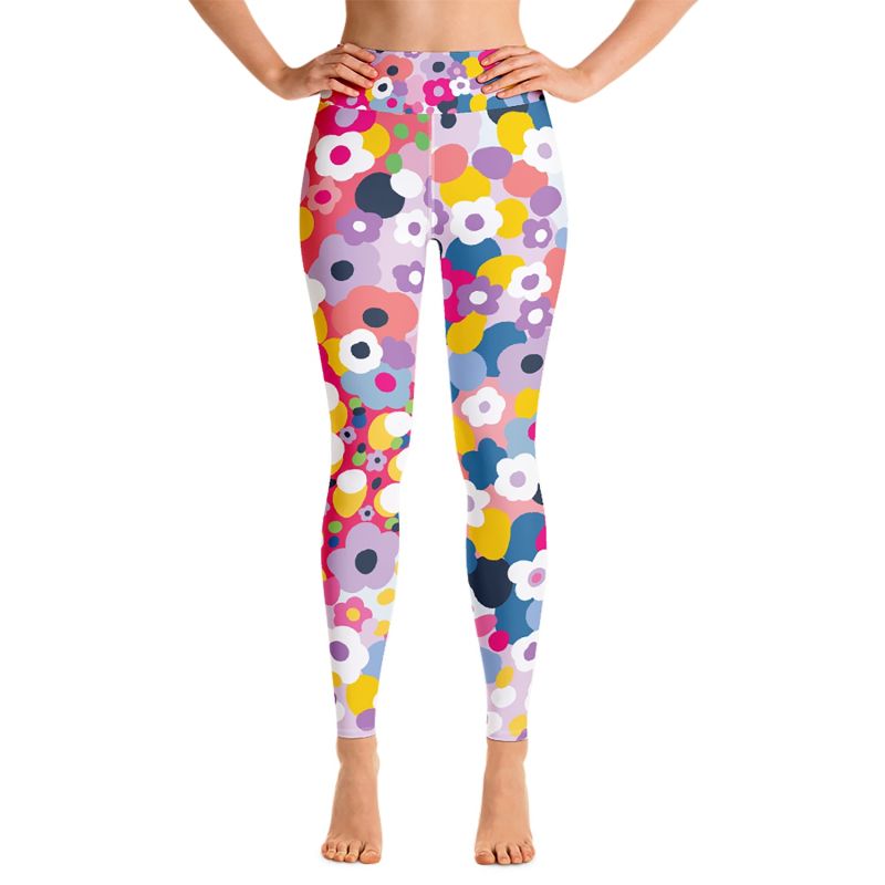 High Waist Yoga Leggings In Pink Blooms image