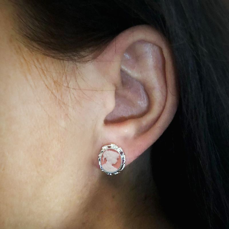 Pink Mini Cameo Stud Earrings image