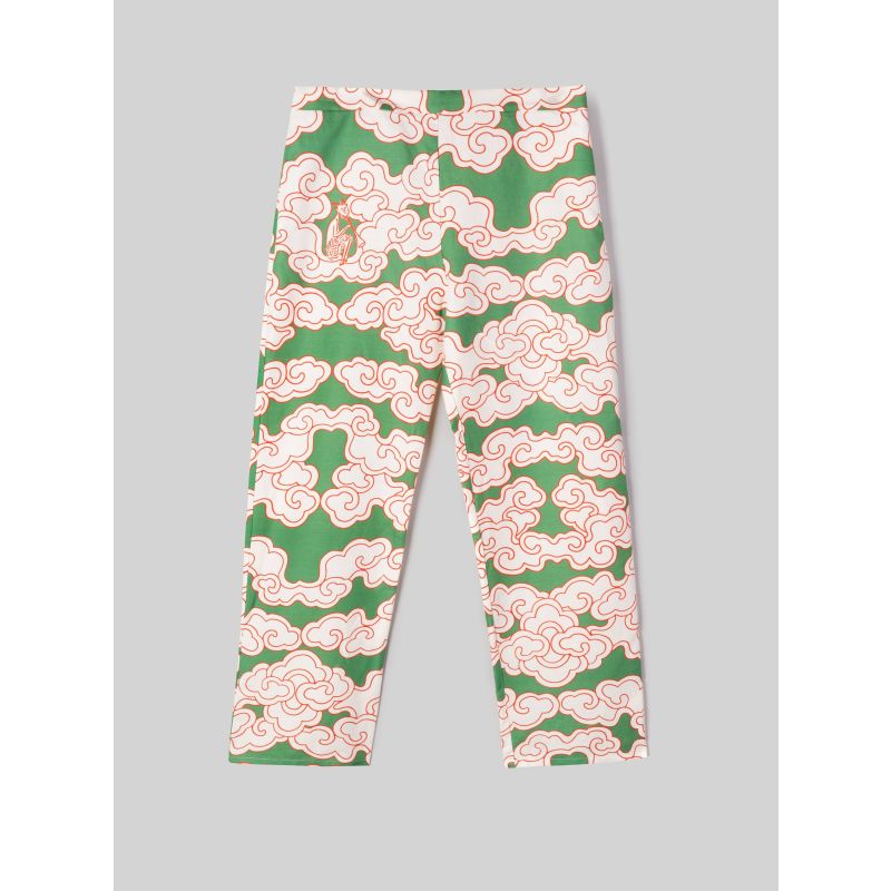 Organic Cotton & Linen Green Clouds Trousers image