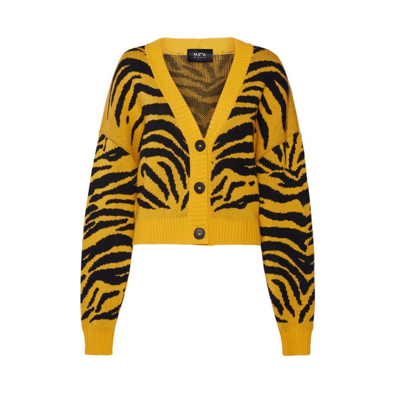 Dakota Yellow/Black Tiger-Jacquard Short Cardigan image