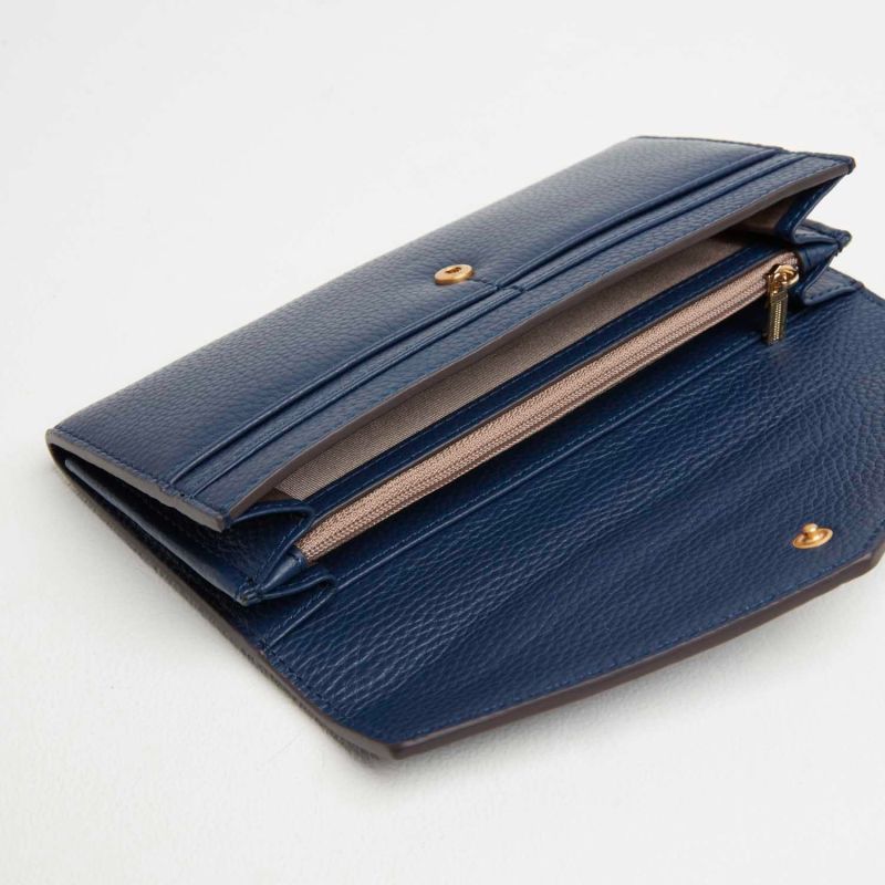 Leather Envelope Purse In Navy Blue image