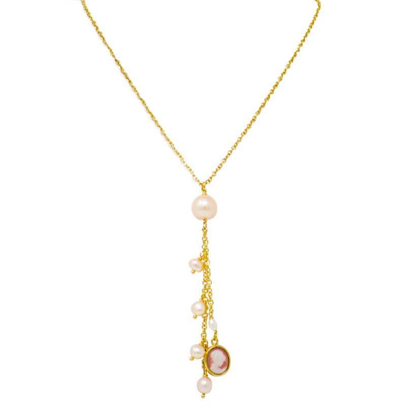 Gold Plated Mini Cameo & Pearl Necklace image