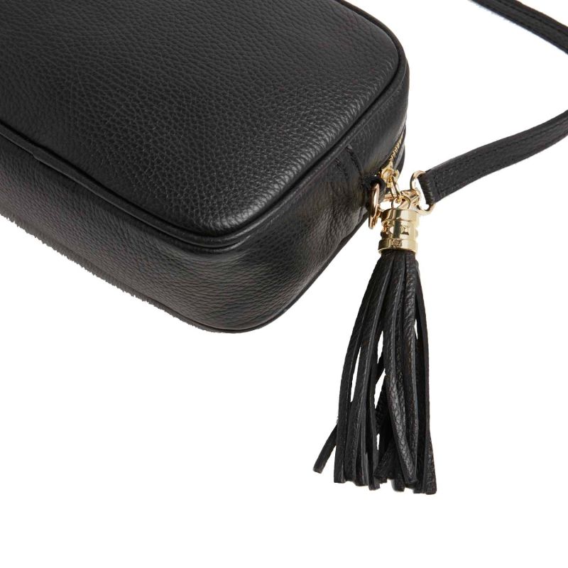 Verona Crossbody Tassel Bag in Black With Green Stripe Strap image