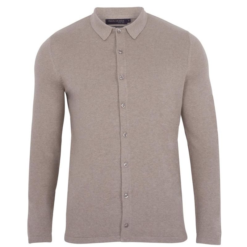 Mens Cotton Arthur Knitted Shirt - Fawn image