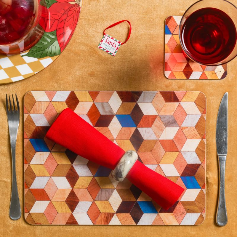 Four Placemats Set. Heat Resistant Melamine Coating. Warm Earthy Colours From The Leo Range. U K