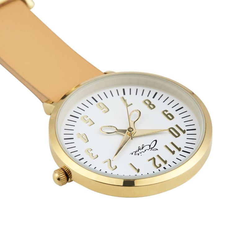 Annie Apple White Gold & Tan Leather Nurse Fob Watch image