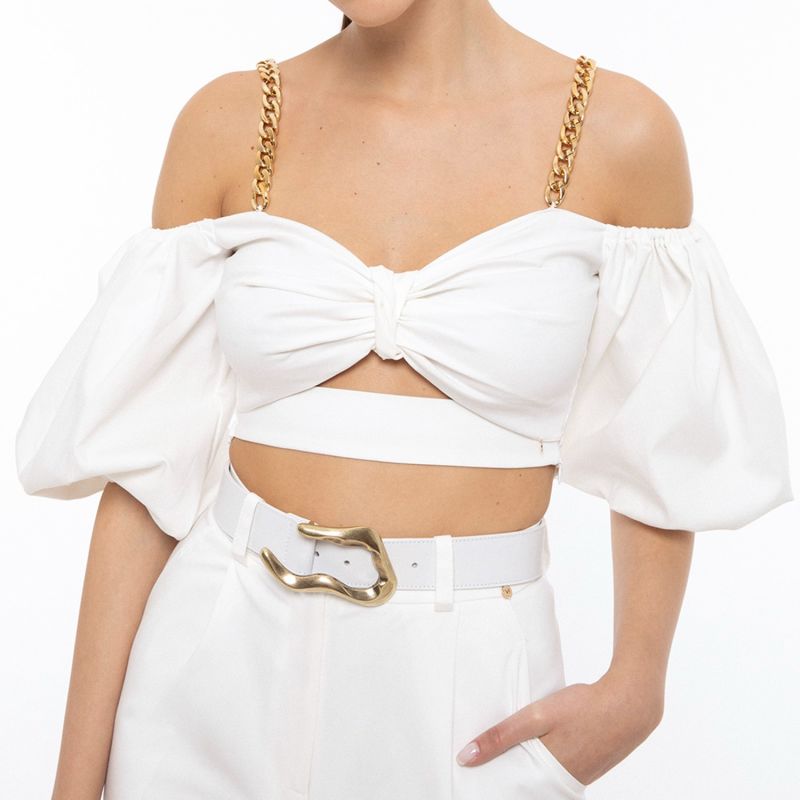 Puff Sleeve Cotton White Crop Top image