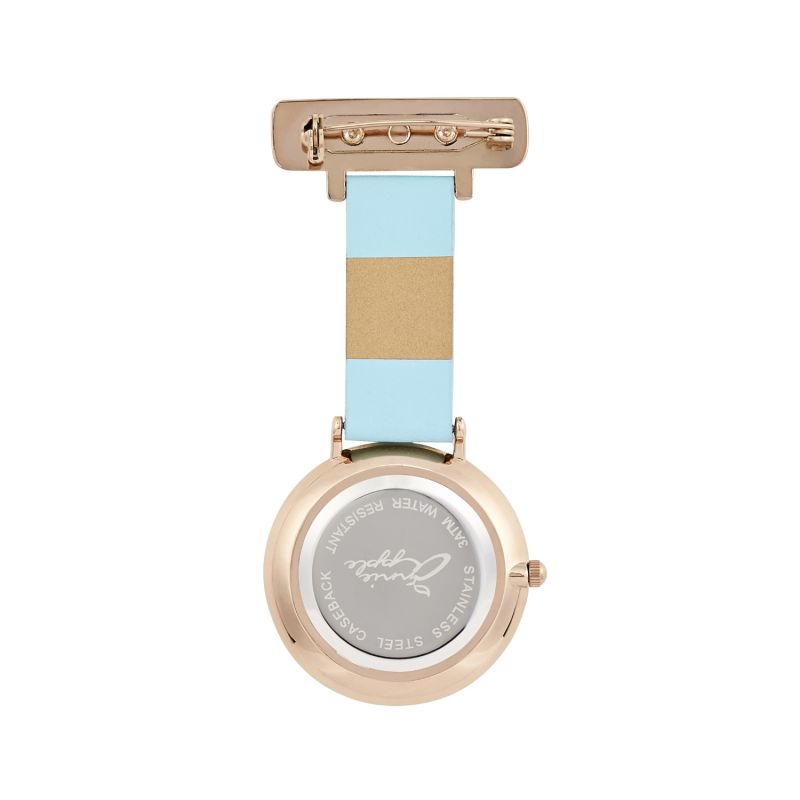 Annie Apple Rose Gold/Pearl/Blue Leather Nurse Fob Watch image