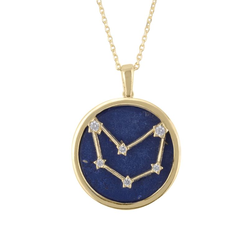 Zodiac Lapis Lazuli Gemstone Star Constellation Pendant Necklace Gold Capricorn image