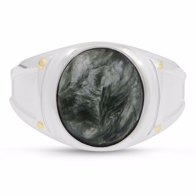 Seraphinite Iconic Stone Signet Ring In Sterling Silver image