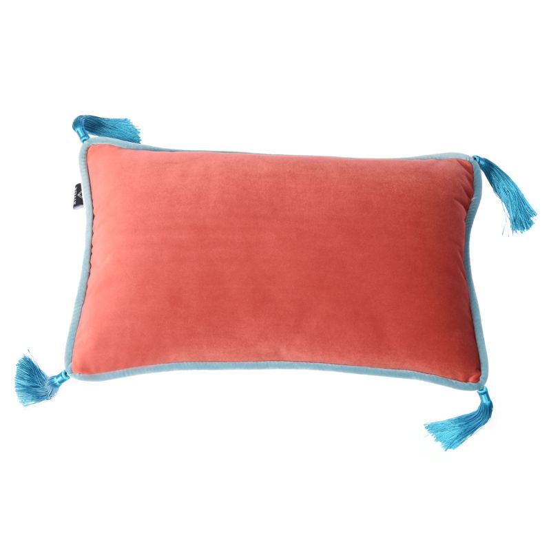 Coral Velvet Rectangular Cushion with Tassels image