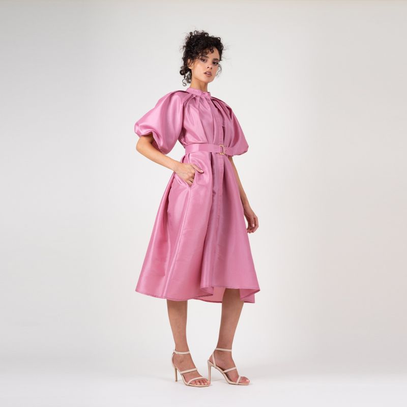 Pastel Pink Dress With Raglan Sleeve And Pleats | BLUZAT | Wolf & Badger