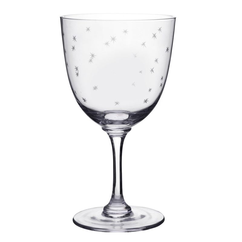 Six Hand-Engraved Crystal Wine Glasses With Stars Design image