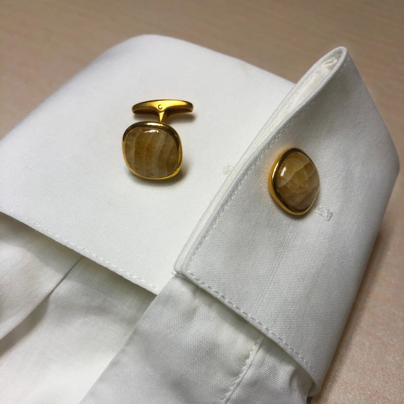 Yellow Lace Agate Stone Cufflinks image