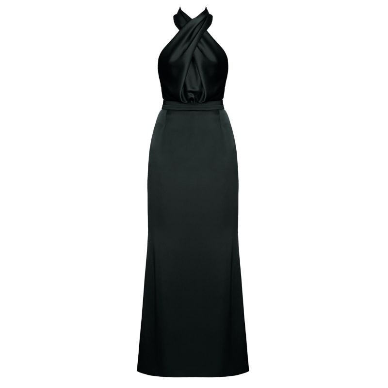 Aliur Long Black Satin Evening Dress image