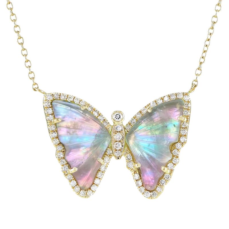 Fairy Tourmaline Butterfly Necklace With Pearl & Diamonds image