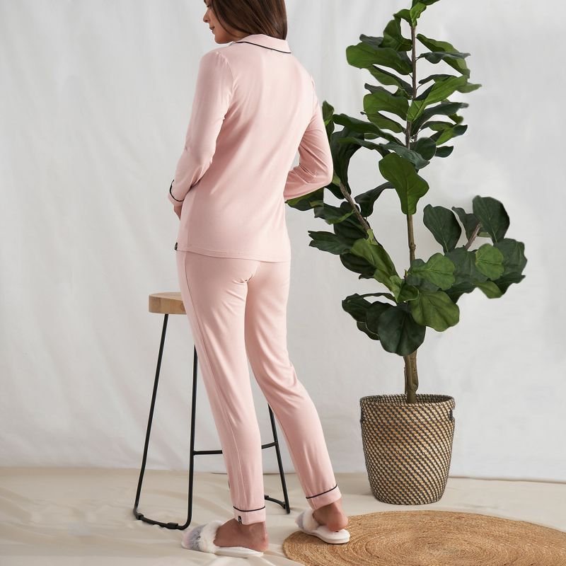 Bamboo Long Sleeved Trouser Pyjama Set In Pink image