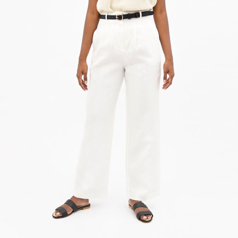 French Riviera Linen Wide Leg Pants In Porcelain White image