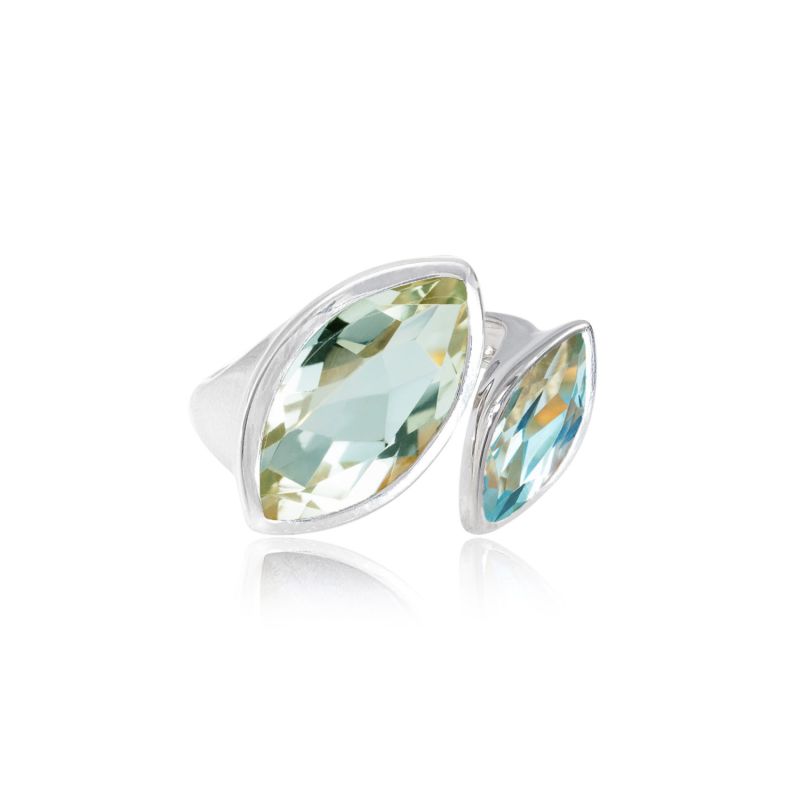 Celestine Silver Cocktail Ring Green Amethyst & Topaz image