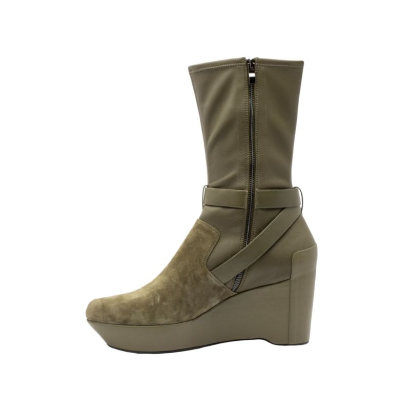 Suede & Stretch Leather Demi Wedge Boot - Green image