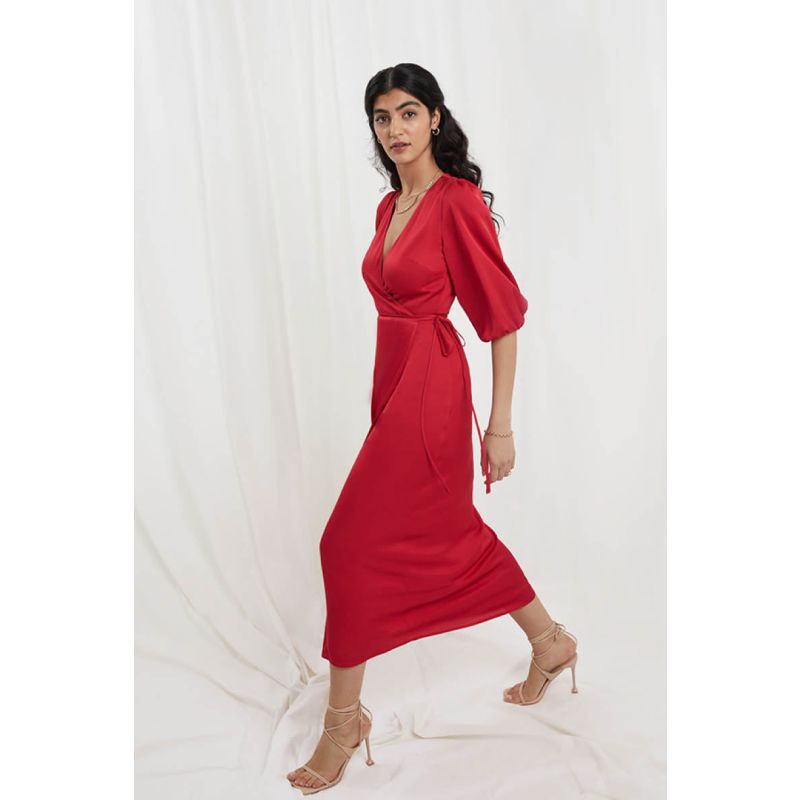 Rae Wrap Dress In Tulip Red image