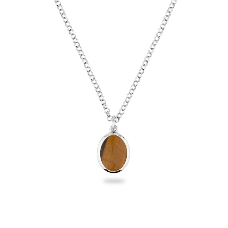 Silver Jamestown Tiger Eye Oval Stone Necklace & Pendant image