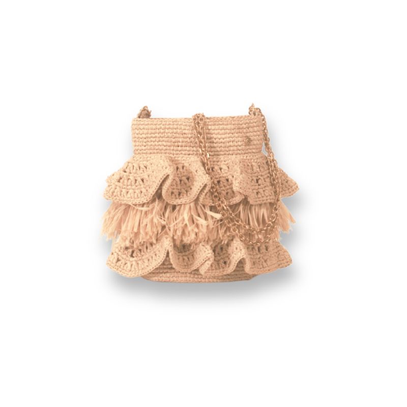 Mini Raffia Bag With Double Chain Little June - Natural image