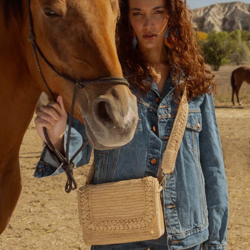 Raffia Crochet Bag with Strap Romy- Natural - Natural image