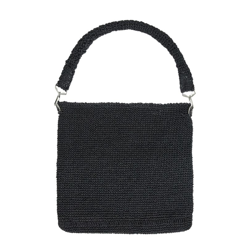 Raffia Crochet Tote Bag In Black image