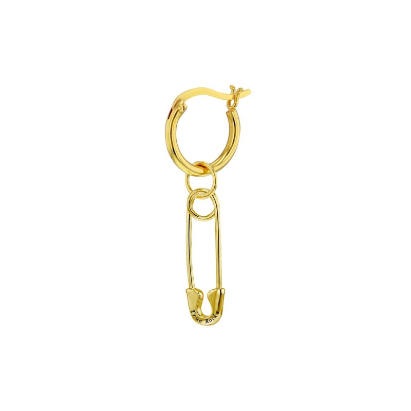 18Kt Gold Plated Safety Pin On Gold Plated Hoop Earring image