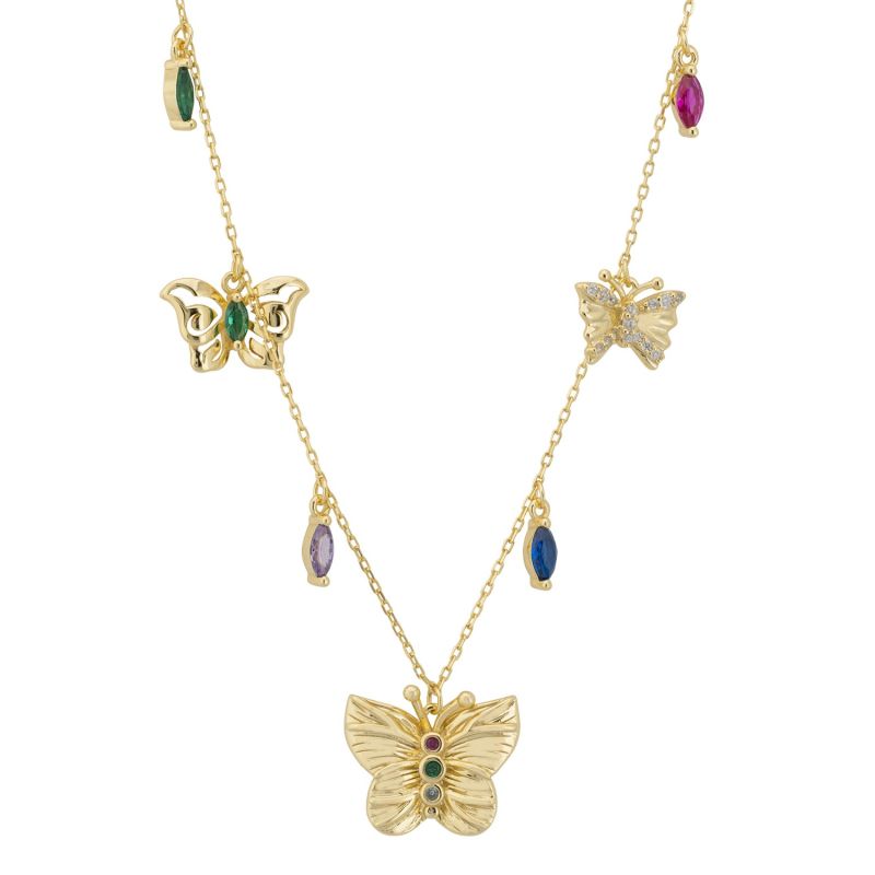 Rainbow Butterflies Necklace Gold image