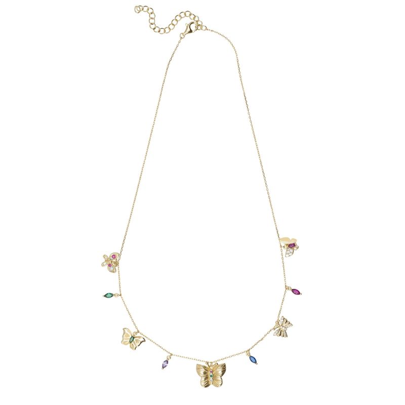 Rainbow Butterflies Necklace Gold image