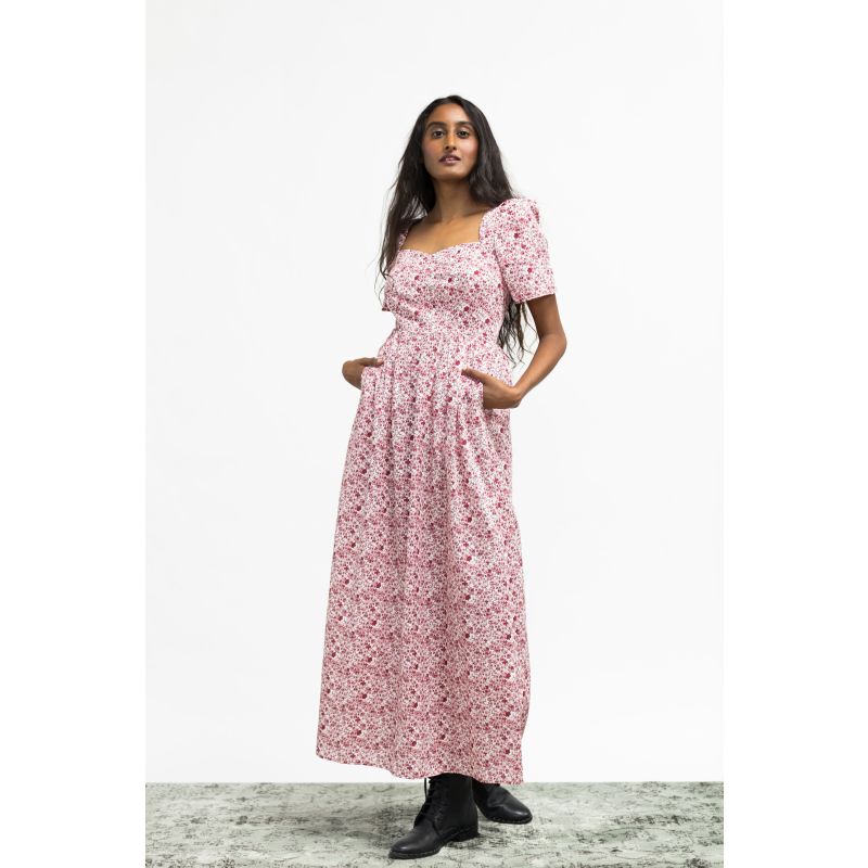 Beatrice Maxi Dress With Sweetheart Neckline In Pink & Milkly White Liberty Floral Cotton image