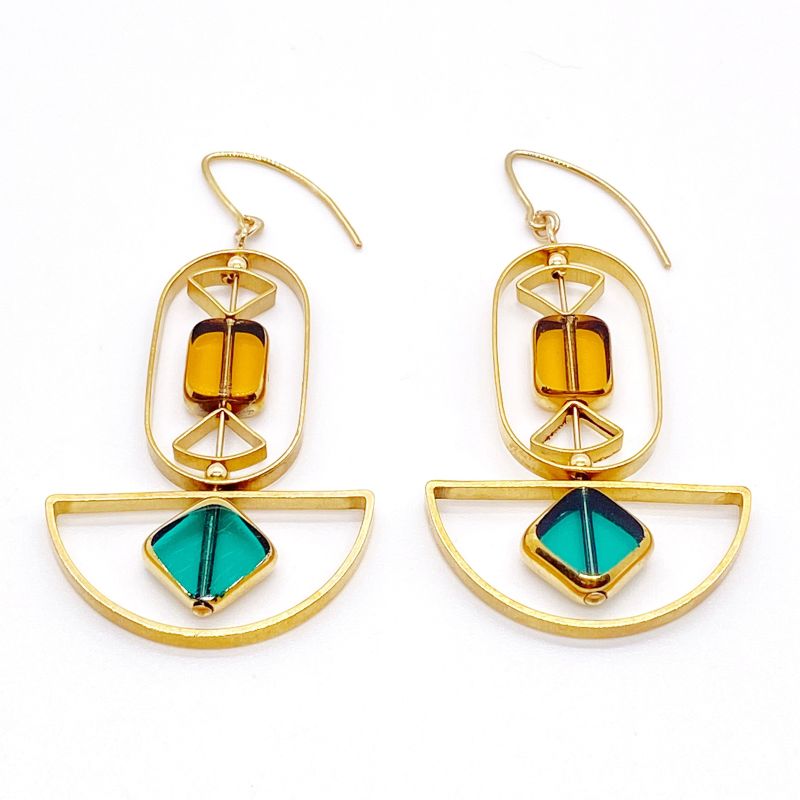 Emerald And Yellow Art Deco Earrings image