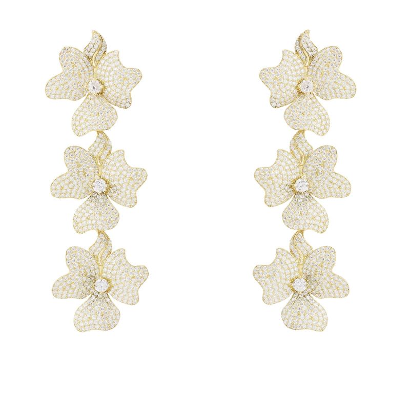 Jasmine Flower Triple Drop Earrings Gold image